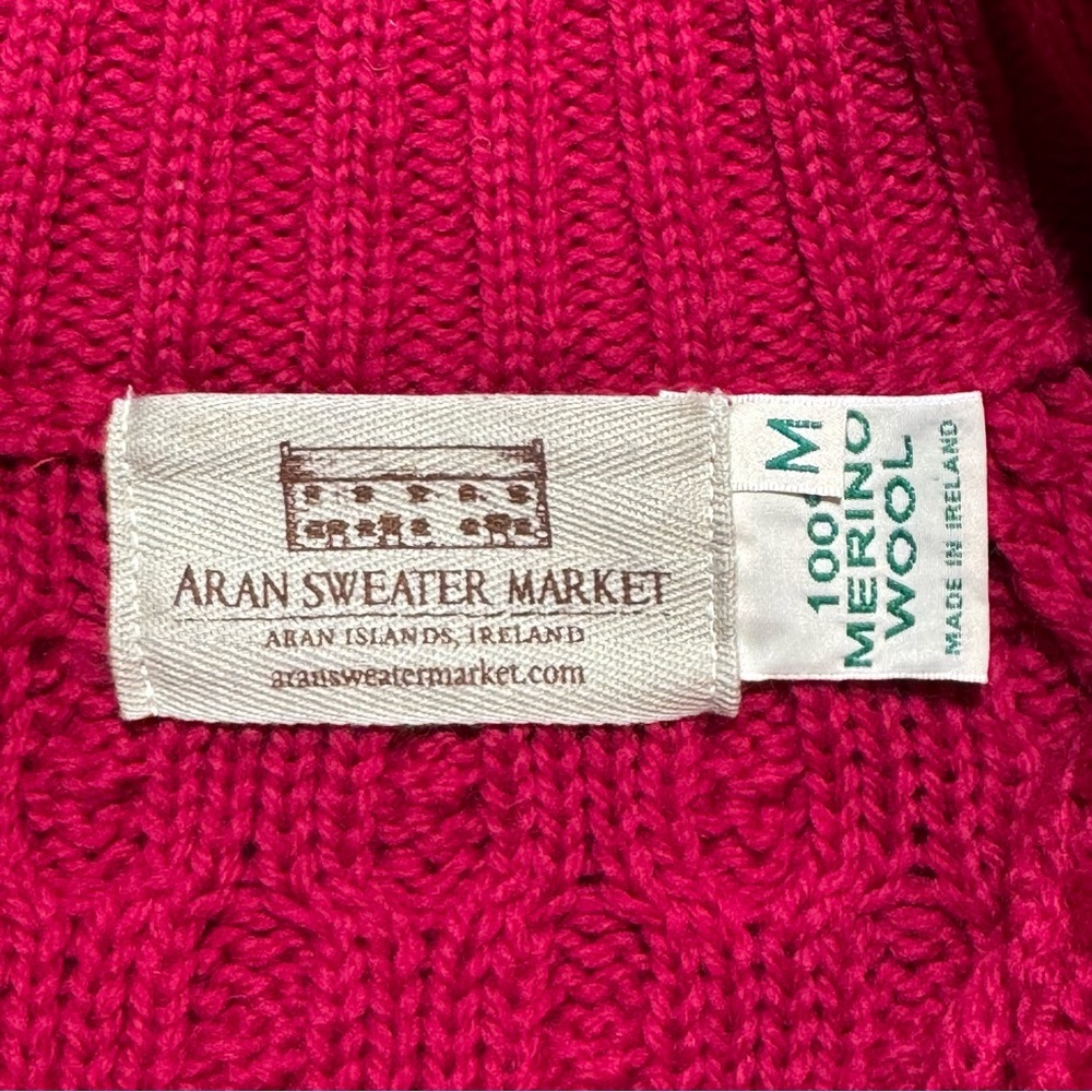 Aran Sweater Market Merino Wool Full Zip Cable Knit Fisherman Cardigan Sweater M - Picture 6 of 8